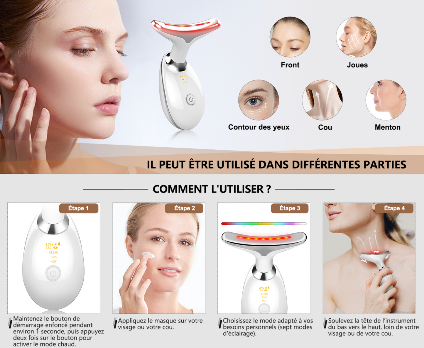Appareil Anti-Rides Visage & Cou à Technologie LED & Micro-Courant
