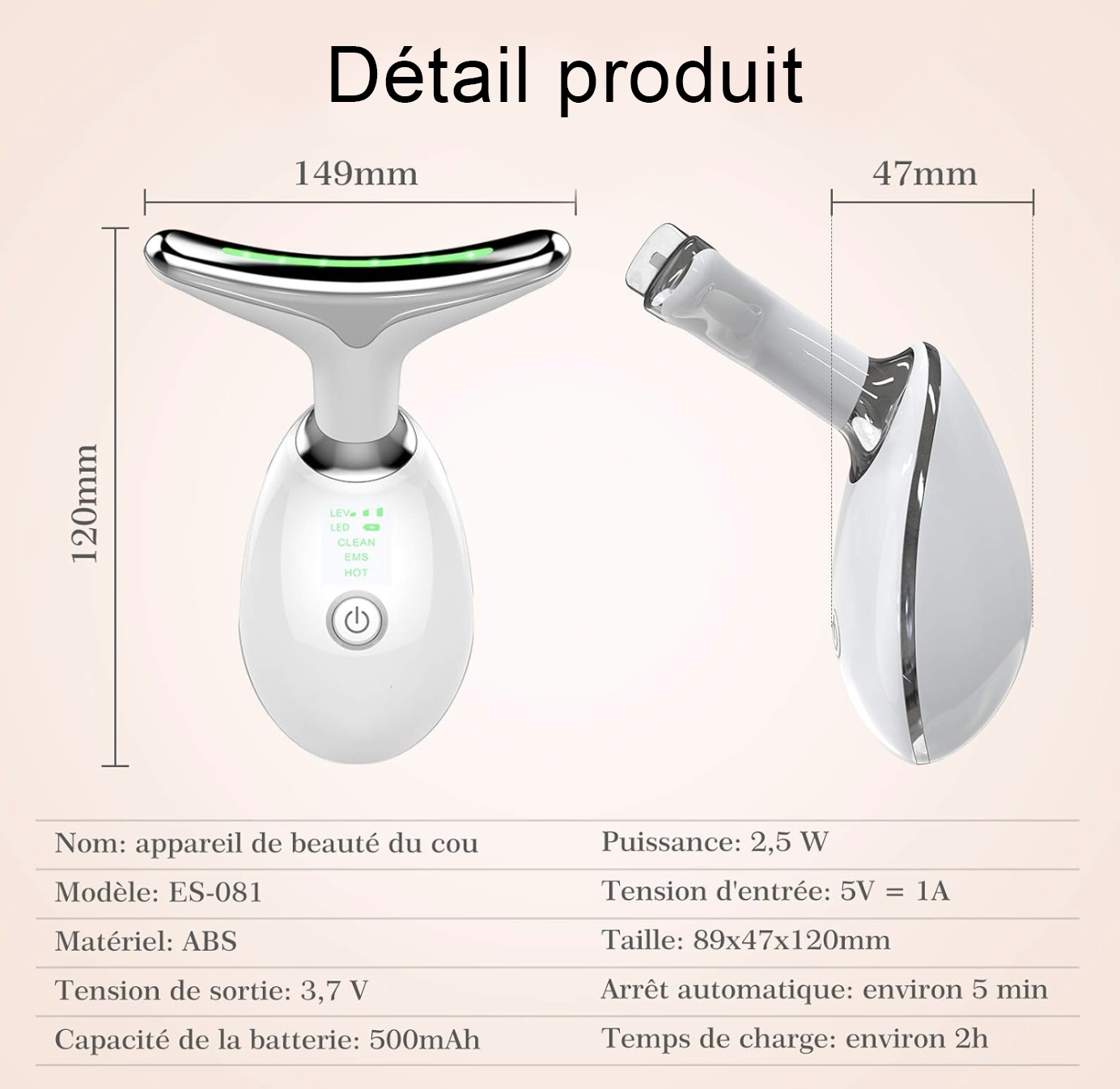 Appareil Anti-Rides Visage & Cou à Technologie LED & Micro-Courant