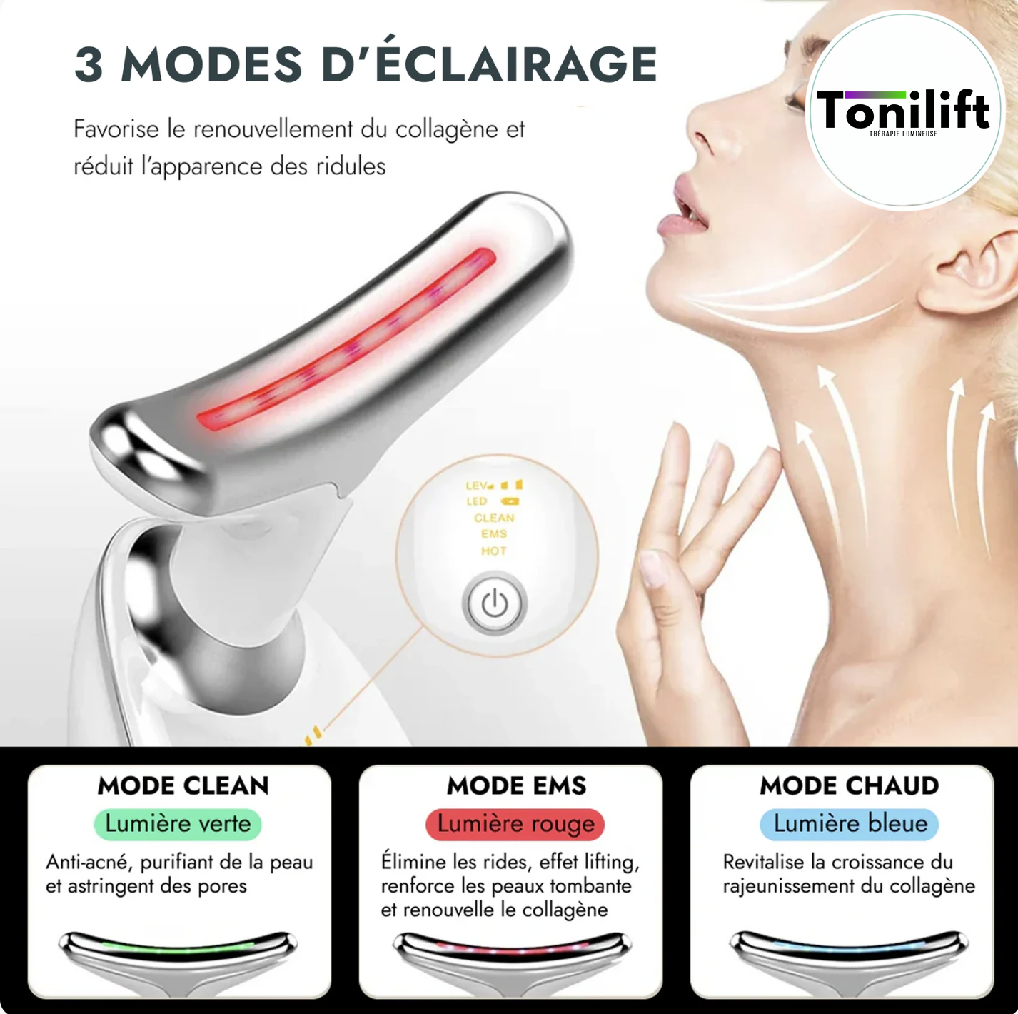 Appareil Anti-Rides Visage & Cou à Technologie LED & Micro-Courant